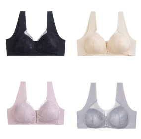 Women's Front Button Lace Bra Without Steel Ring (Option: 4Color Set-M)