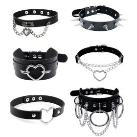 Harajuku Chocker Sexy Heart Lock Key Rivets Black Goth Punk Chokers Gothic Choker Necklace for Women Hip Hop Bondage Cosplay (Metal Color: Heart Charm)