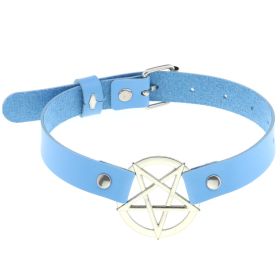 Personalized Exaggerated PU Leather Bondage Collar Fashion Belt Buckle Necklace (Color: Light Blue)