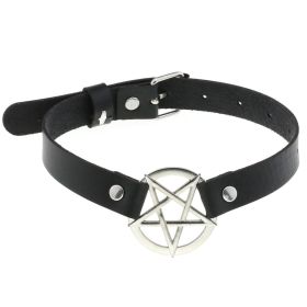 Personalized Exaggerated PU Leather Bondage Collar Fashion Belt Buckle Necklace (Color: BLACK)