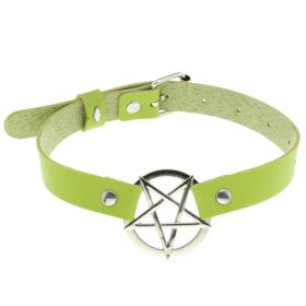 Personalized Exaggerated PU Leather Bondage Collar Fashion Belt Buckle Necklace (Color: Green)