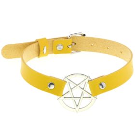 Personalized Exaggerated PU Leather Bondage Collar Fashion Belt Buckle Necklace (Color: Yellow)