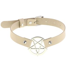 Personalized Exaggerated PU Leather Bondage Collar Fashion Belt Buckle Necklace (Color: Cream)