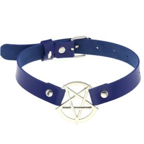 Personalized Exaggerated PU Leather Bondage Collar Fashion Belt Buckle Necklace (Color: Blue)