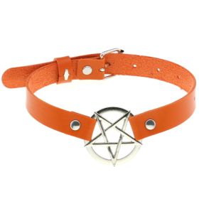 Personalized Exaggerated PU Leather Bondage Collar Fashion Belt Buckle Necklace (Color: Orange)