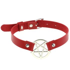 Personalized Exaggerated PU Leather Bondage Collar Fashion Belt Buckle Necklace (Color: Red)