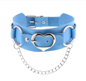 Sexy Punk Egirl Choker Collar Sky Blue Leather Necklaces Women Bondage Cosplay Goth Spike Choker Belt Jewelry Emo Harajuku Gifts (Color: Light Blue)