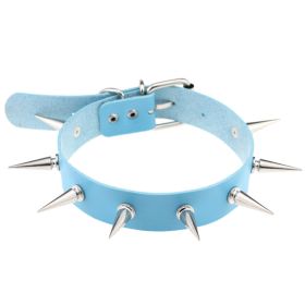 Sexy Punk Egirl Choker Collar Sky Blue Leather Necklaces Women Bondage Cosplay Goth Spike Choker Belt Jewelry Emo Harajuku Gifts (Color: Blue)