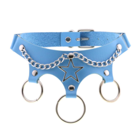 Sexy Punk Egirl Choker Collar Sky Blue Leather Necklaces Women Bondage Cosplay Goth Spike Choker Belt Jewelry Emo Harajuku Gifts (Color: Light blue2)