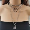 Harajuku Chocker Sexy Heart Lock Key Rivets Black Goth Punk Chokers Gothic Choker Necklace for Women Hip Hop Bondage Cosplay