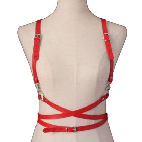 2022 Fashion Trend Women Men Gothic Handmade PU Leather Harness Belts Body Bondage Waist Straps Punk Rock Stylish Accessories (Color: N013-Red)